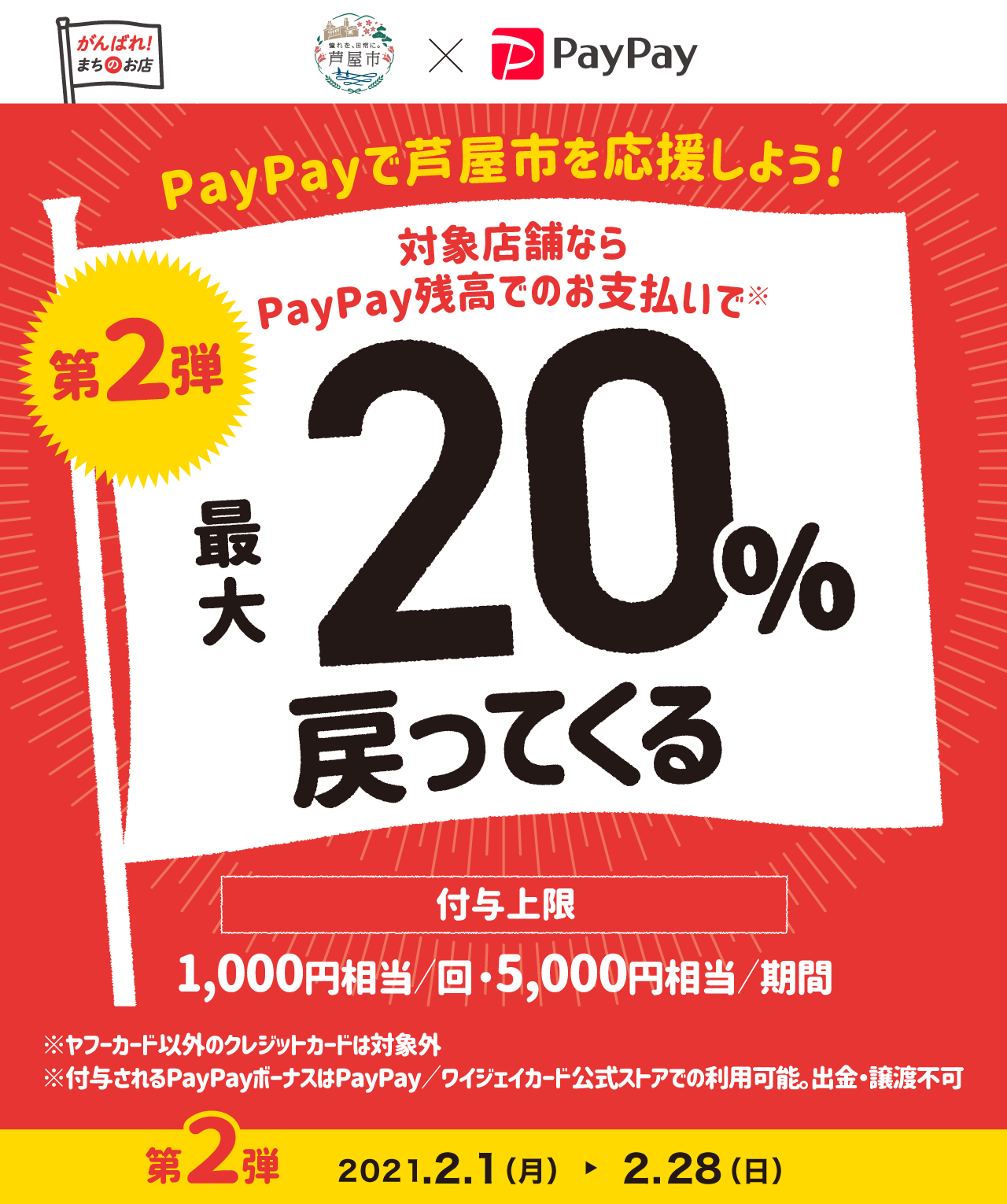 芦屋でお得にお買い物！最大20％戻ってくるキャンペーン 第2弾 - PayPay